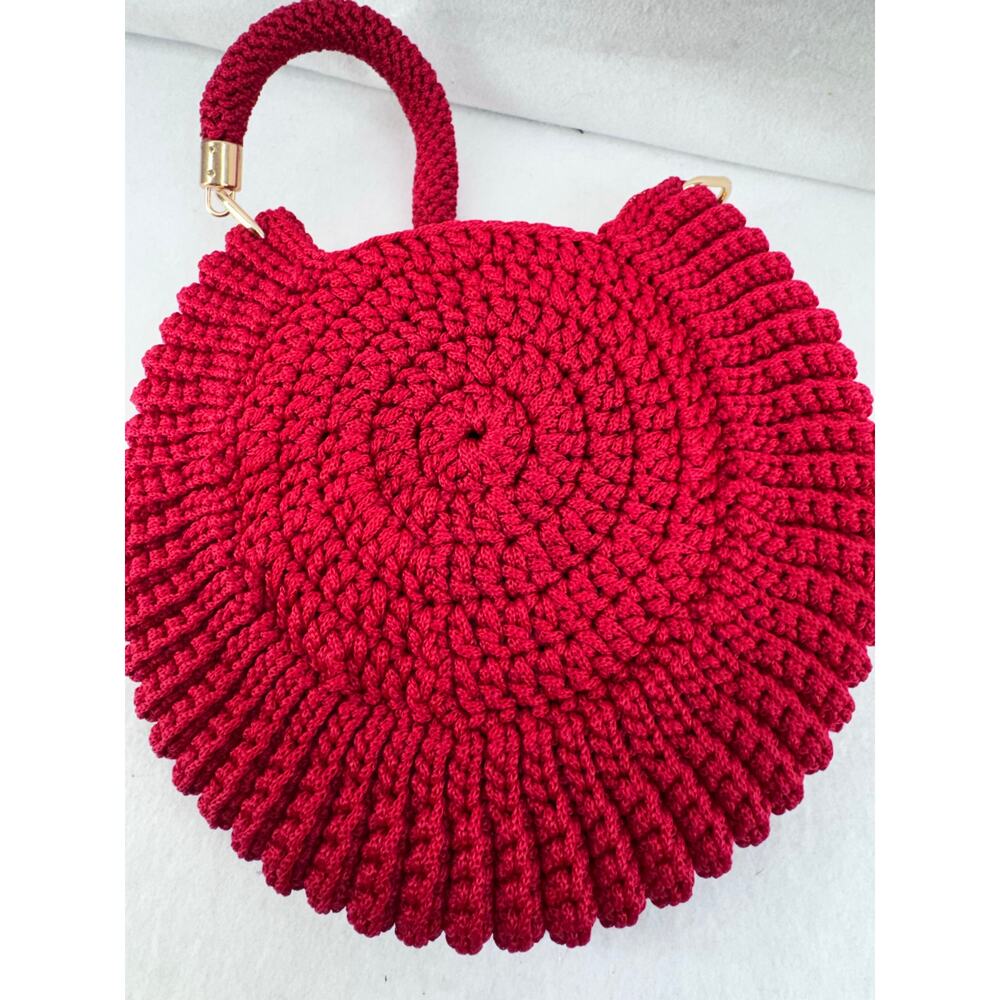 Handmade Red Crochet Floral Shoulder Bag Boho Cottagecore Knit statement purse - Picture 4 of 12
